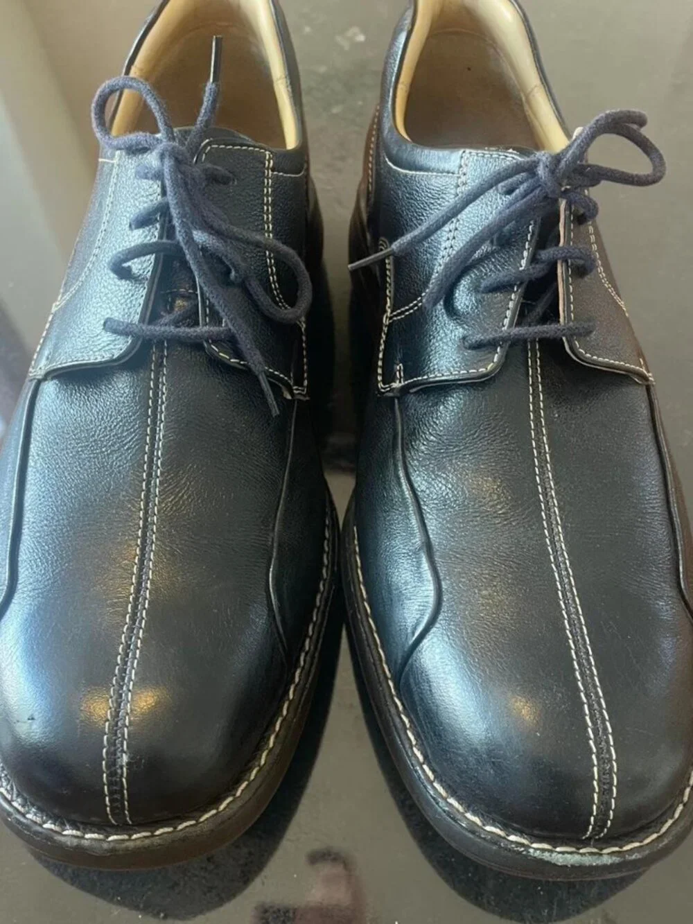 Johnston & Murphy Men's Dress Shoes Black Leather Oxford Split Toe SheepSkin 11